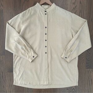 Vintage 100% Raw Silk Stand Collar Tunic Blouse in Golden Beige Tan Medium